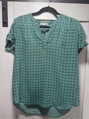 Pleione Green Floral Print Short Sleeve Blouse